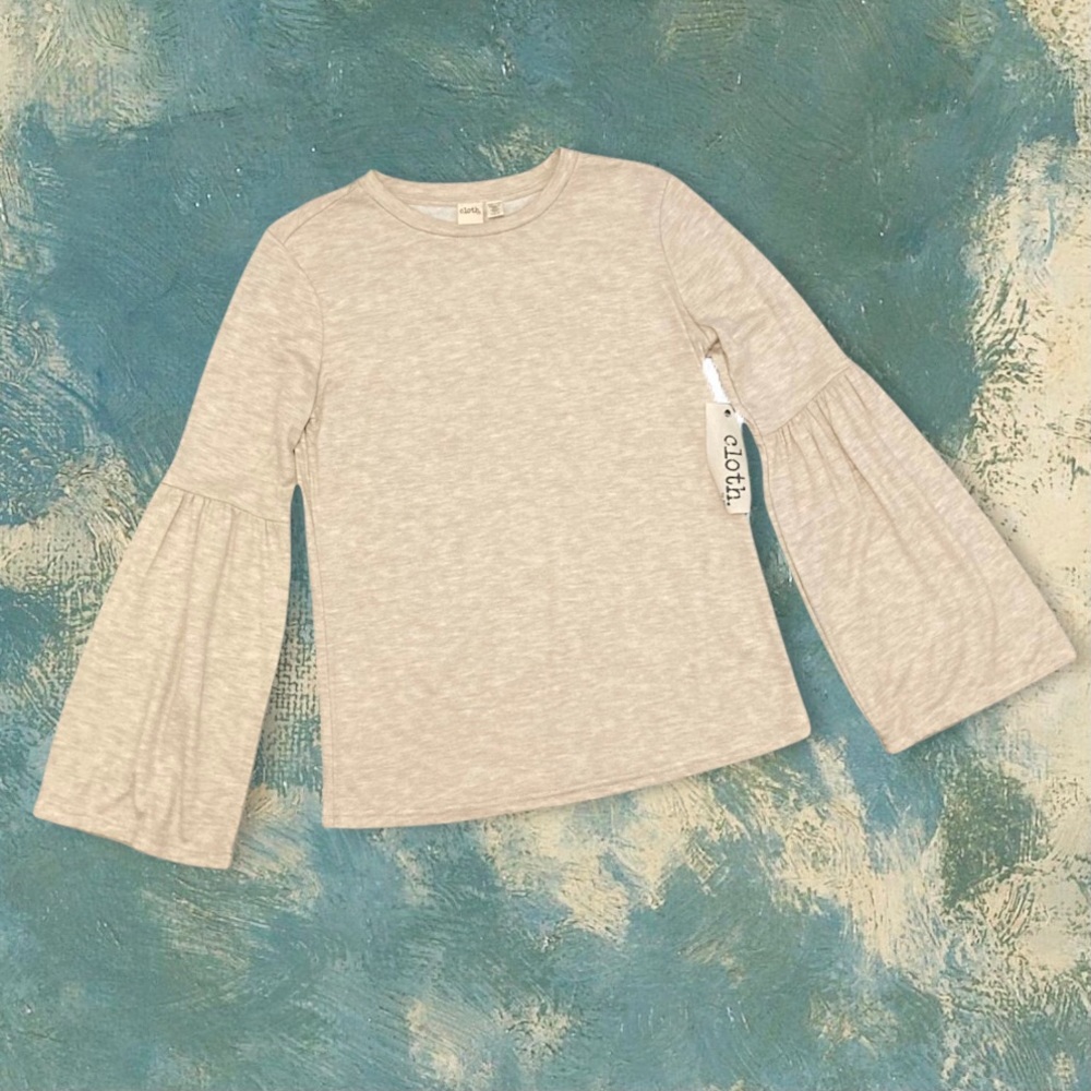Peplum Sleeve Heathered Oatmeal Rayon Blend Top from Cloth by RD Size M BNWT